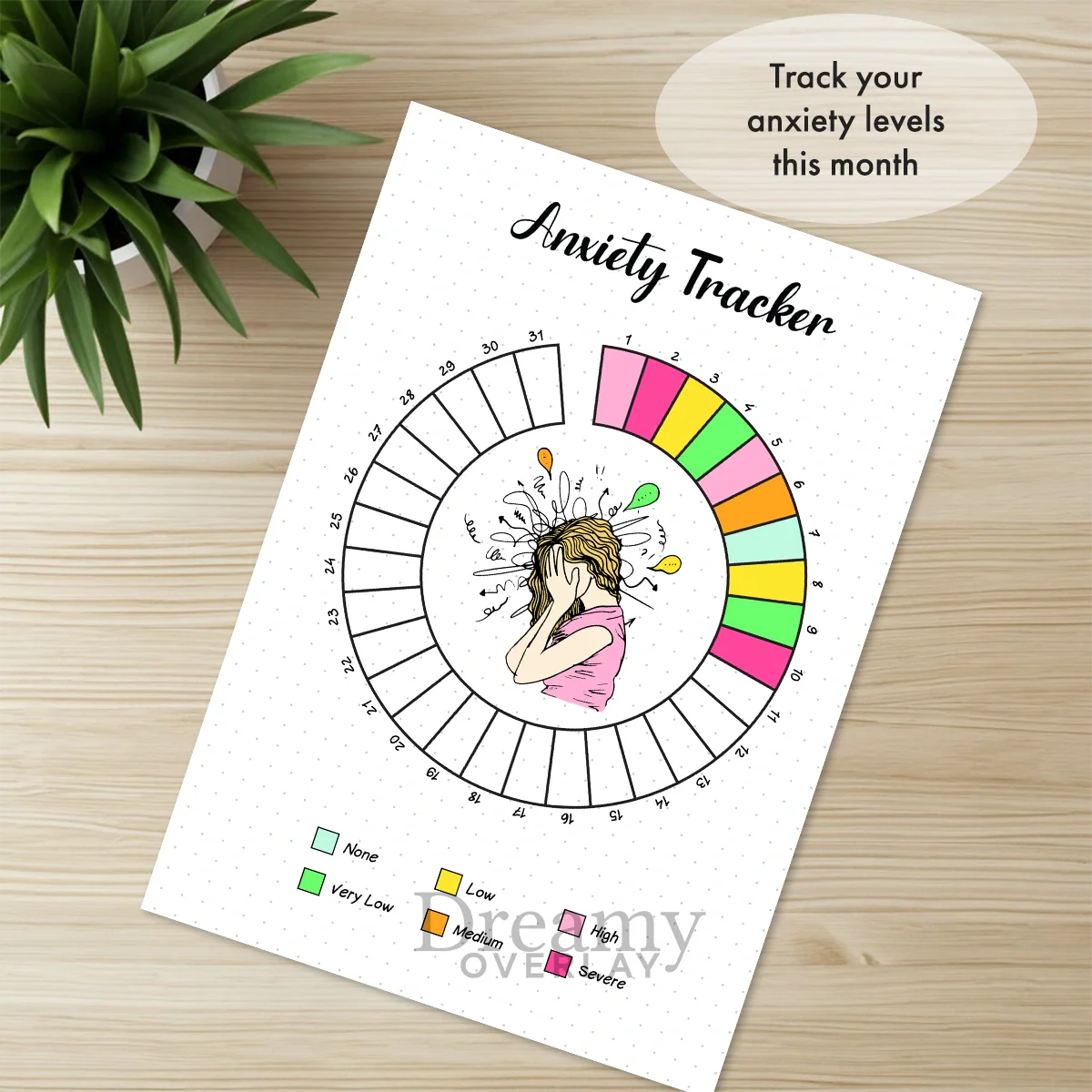 Printable anxiety tracker monthly printable journal page in A4, A5 and US Letter size