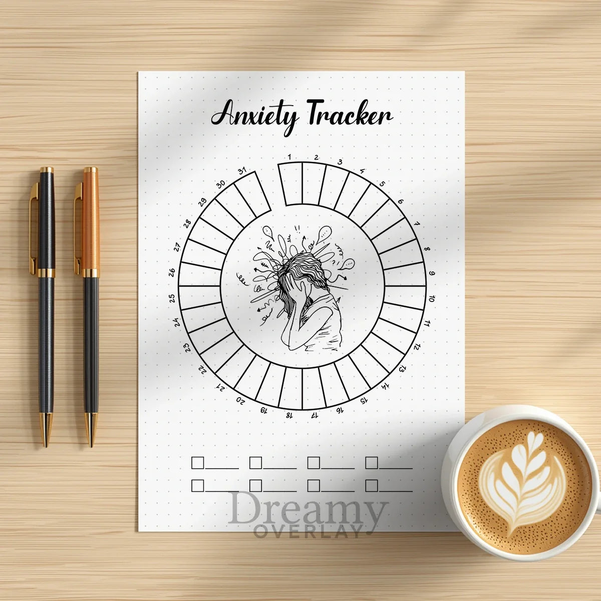 Printable anxiety tracker monthly printable journal page in A4, A5 and US Letter size