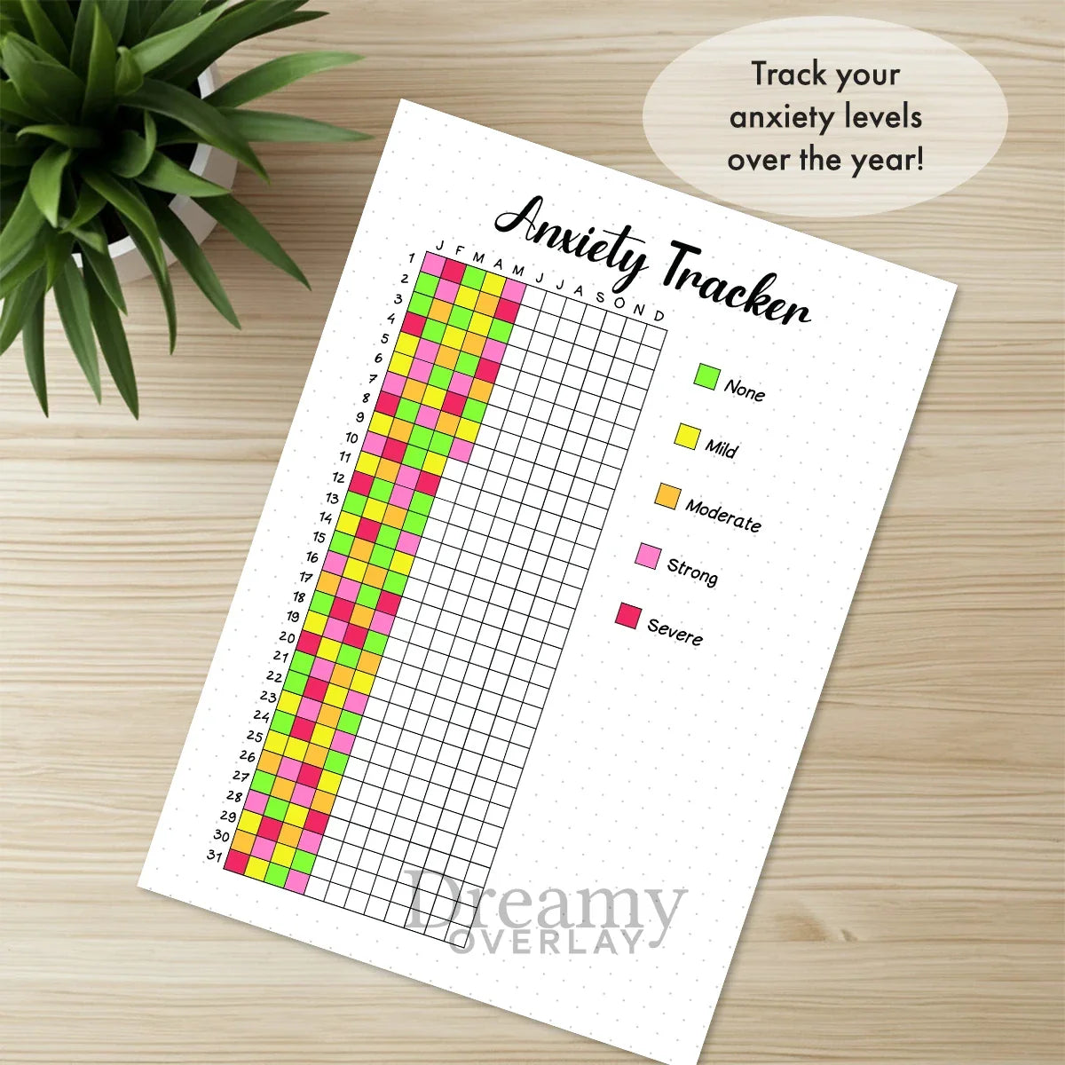 Printable anxiety tracker journal page in A4, A5 and US Letter size