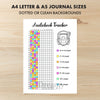 Printable audiobook tracker journal page in A4, A5 and US Letter size