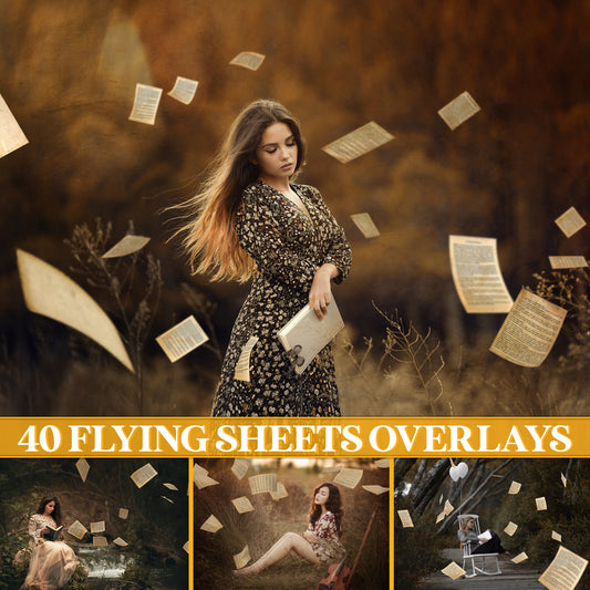 Flying Sheets Overlays for Photoshop - Sheet Music & Senior Photo Props - Instant Digital Download