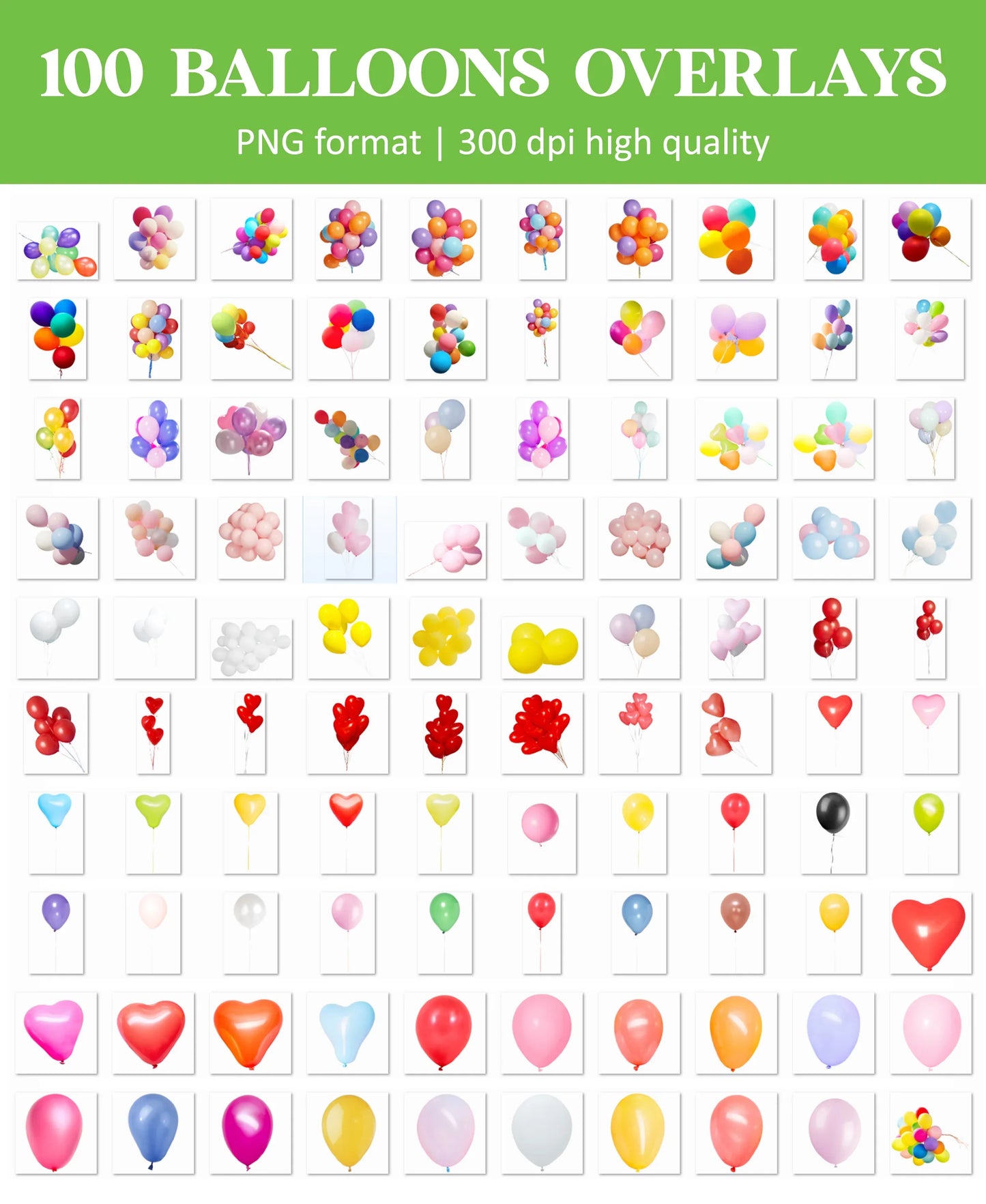Balloon Overlays for Photoshop - Transparent Birthday and Celebration PNG