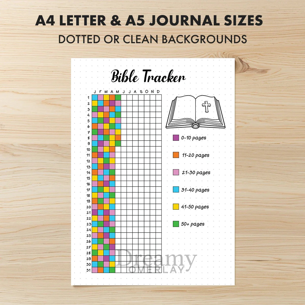 Printable bible tracker journal page in A4, A5 and US Letter size