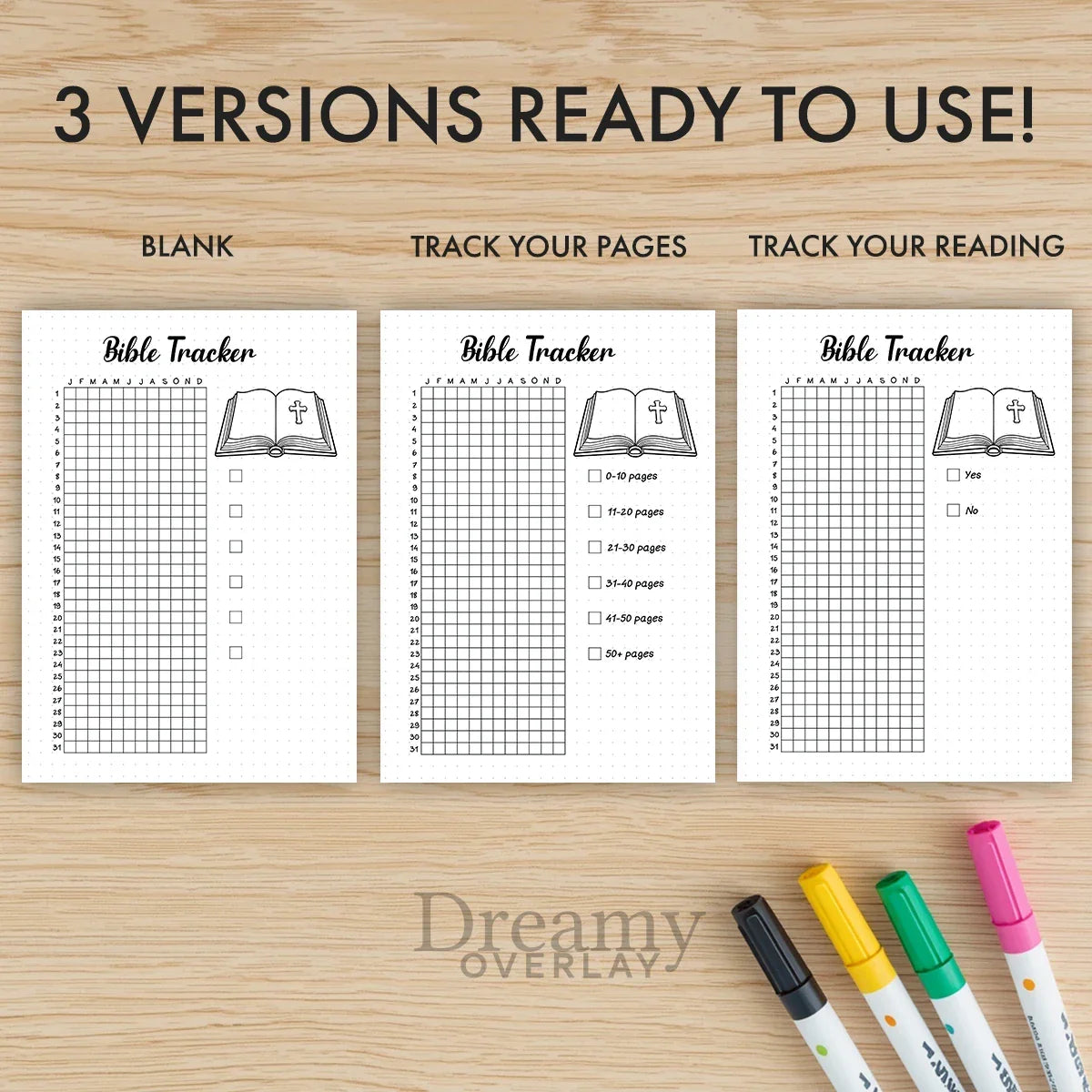 Printable bible tracker journal page in A4, A5 and US Letter size