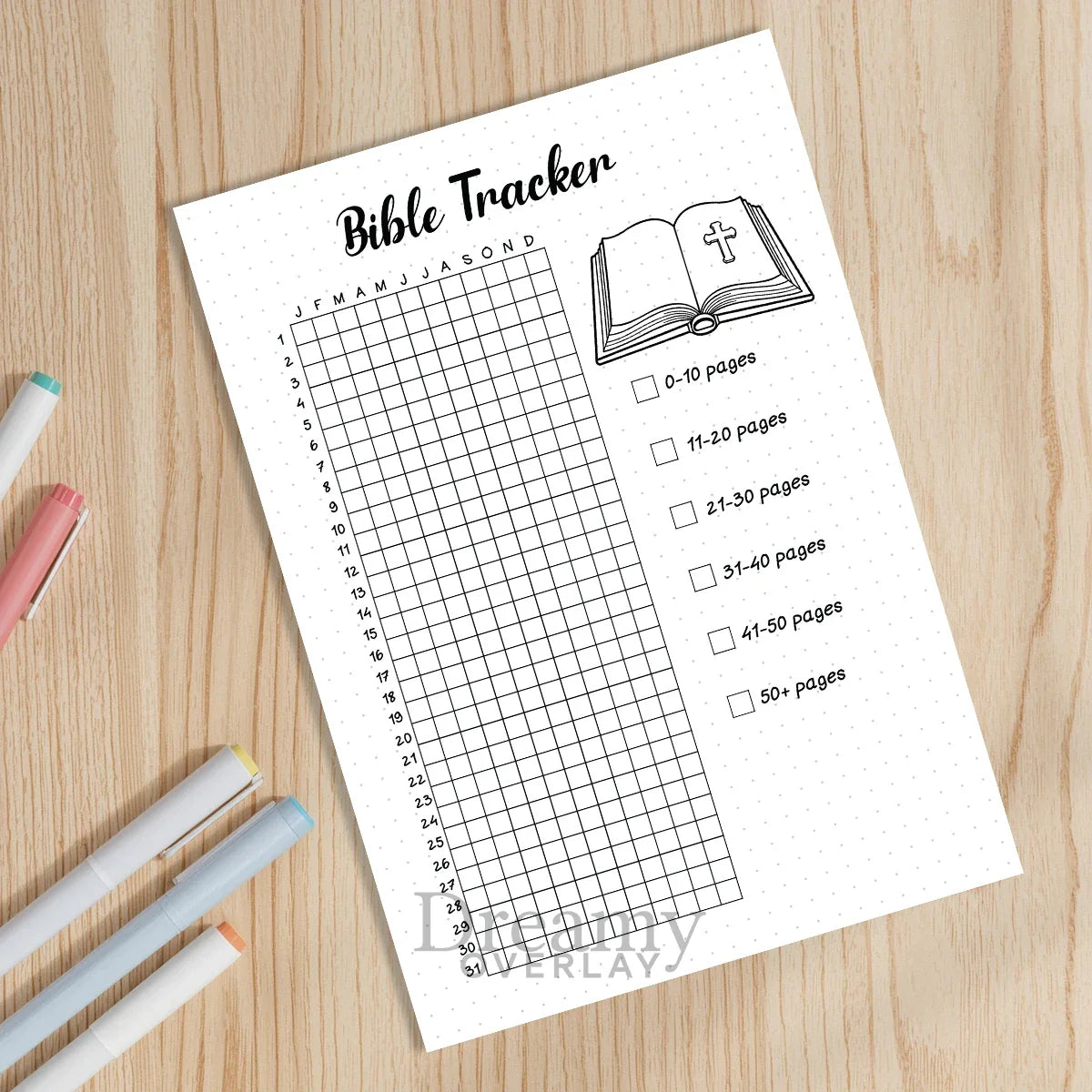 Printable bible tracker journal page in A4, A5 and US Letter size
