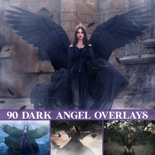 Black Angel Wings Overlay for Photoshop - Gothic Feather Effects