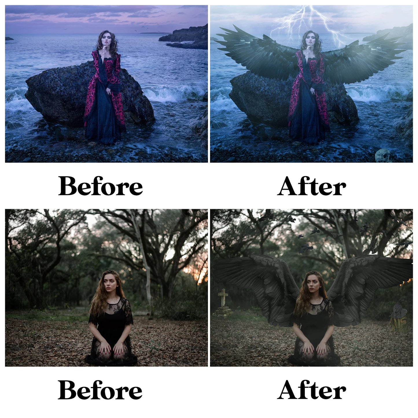 Black Angel Wings Overlay for Photoshop - Gothic Feather Effects
