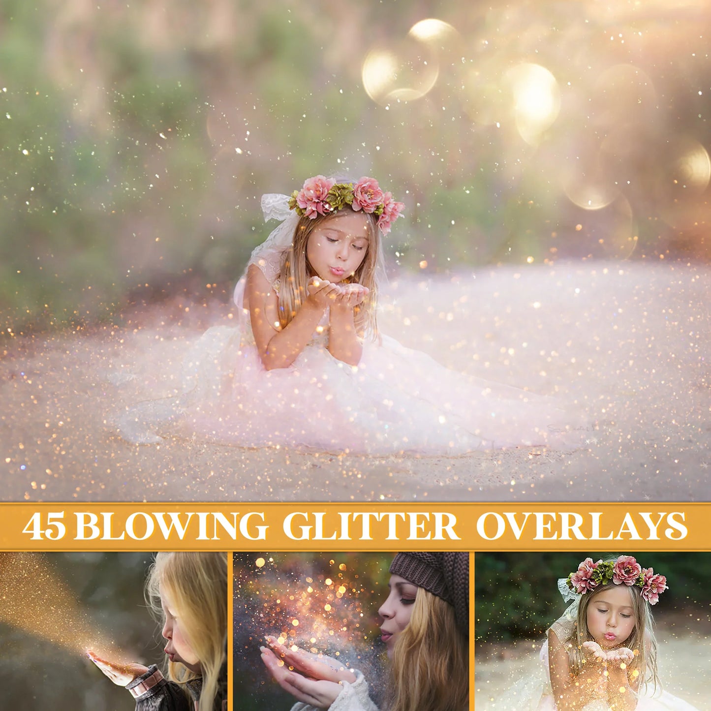Blowing Glitter Overlay for Photoshop - Gold Dust and Sparkle Effects