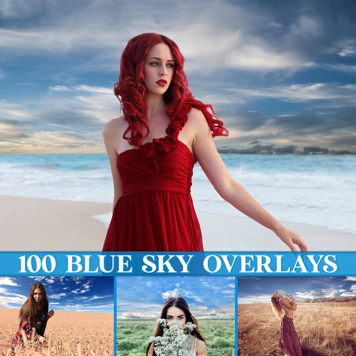 Blue Sky Overlays for Photoshop - Cloudy Digital Backdrops
