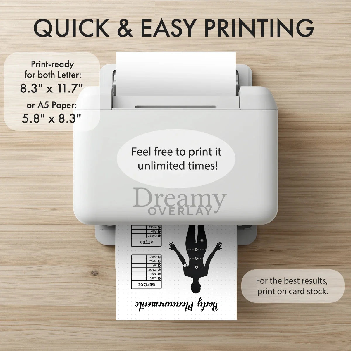 Printable body measurements tracker monthly printable journal page in A4, A5 and US Letter size
