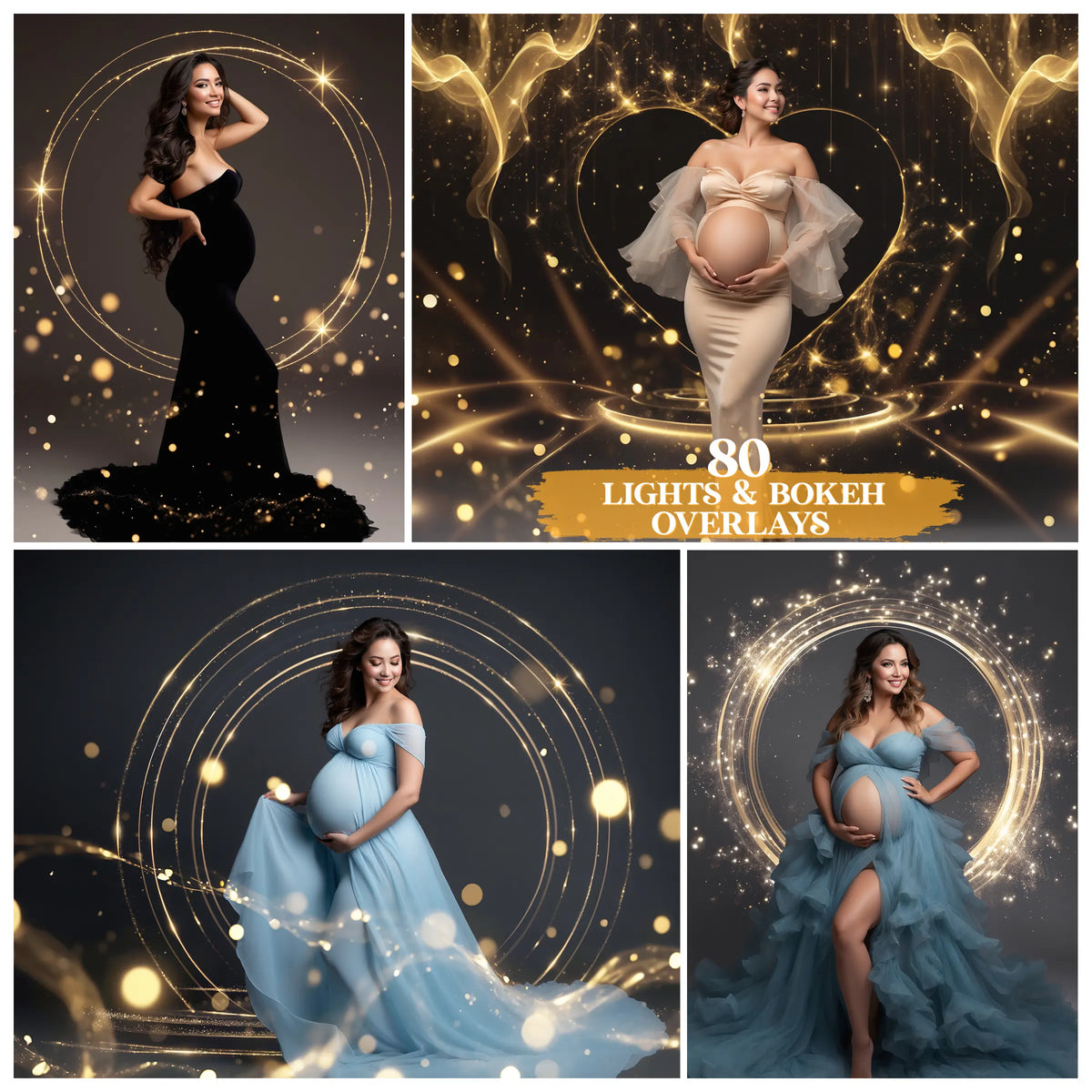Bokeh Light Ring Overlays for Photoshop - Maternity Star and Heart Effects