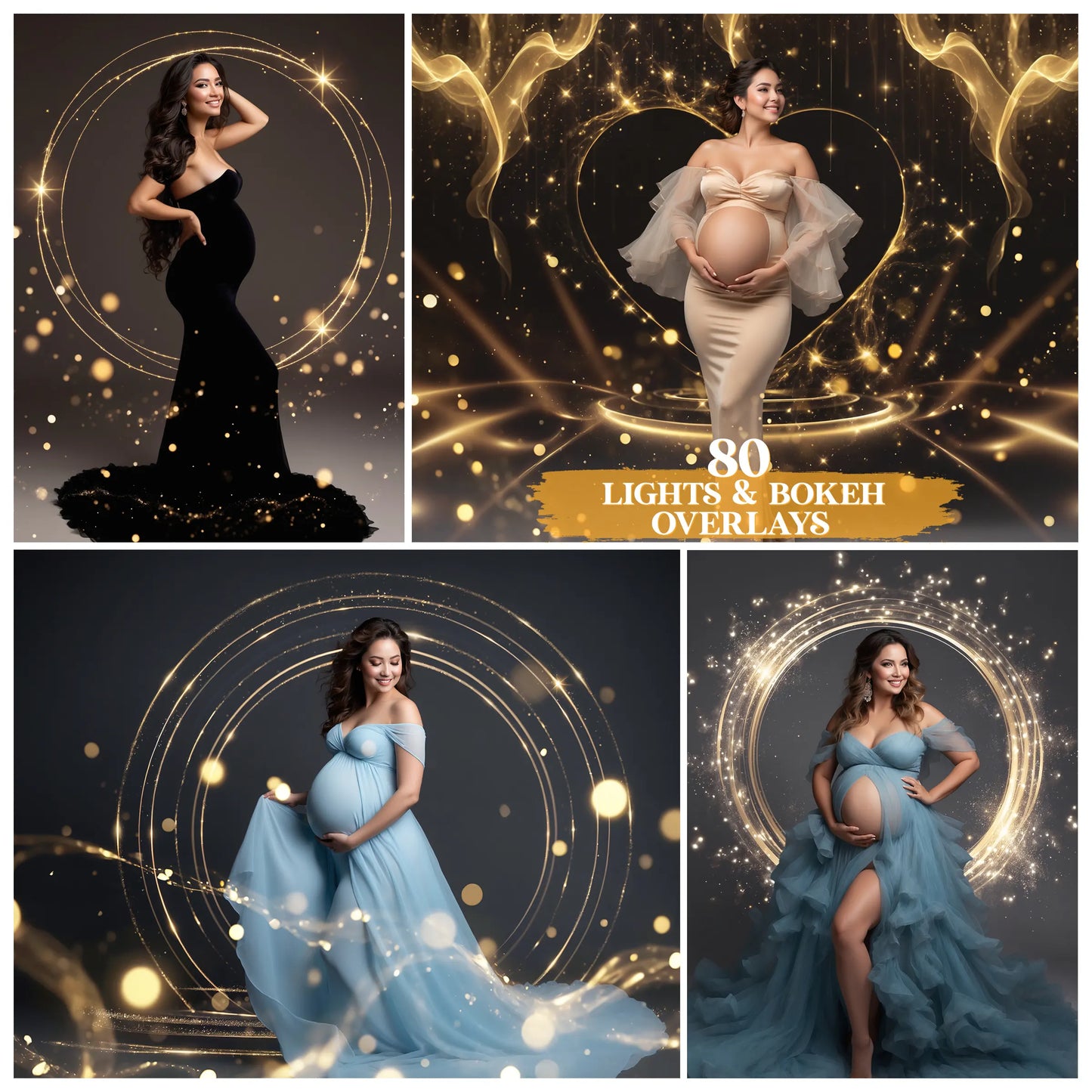 Bokeh Light Ring Overlays for Photoshop - Maternity Star and Heart Effects