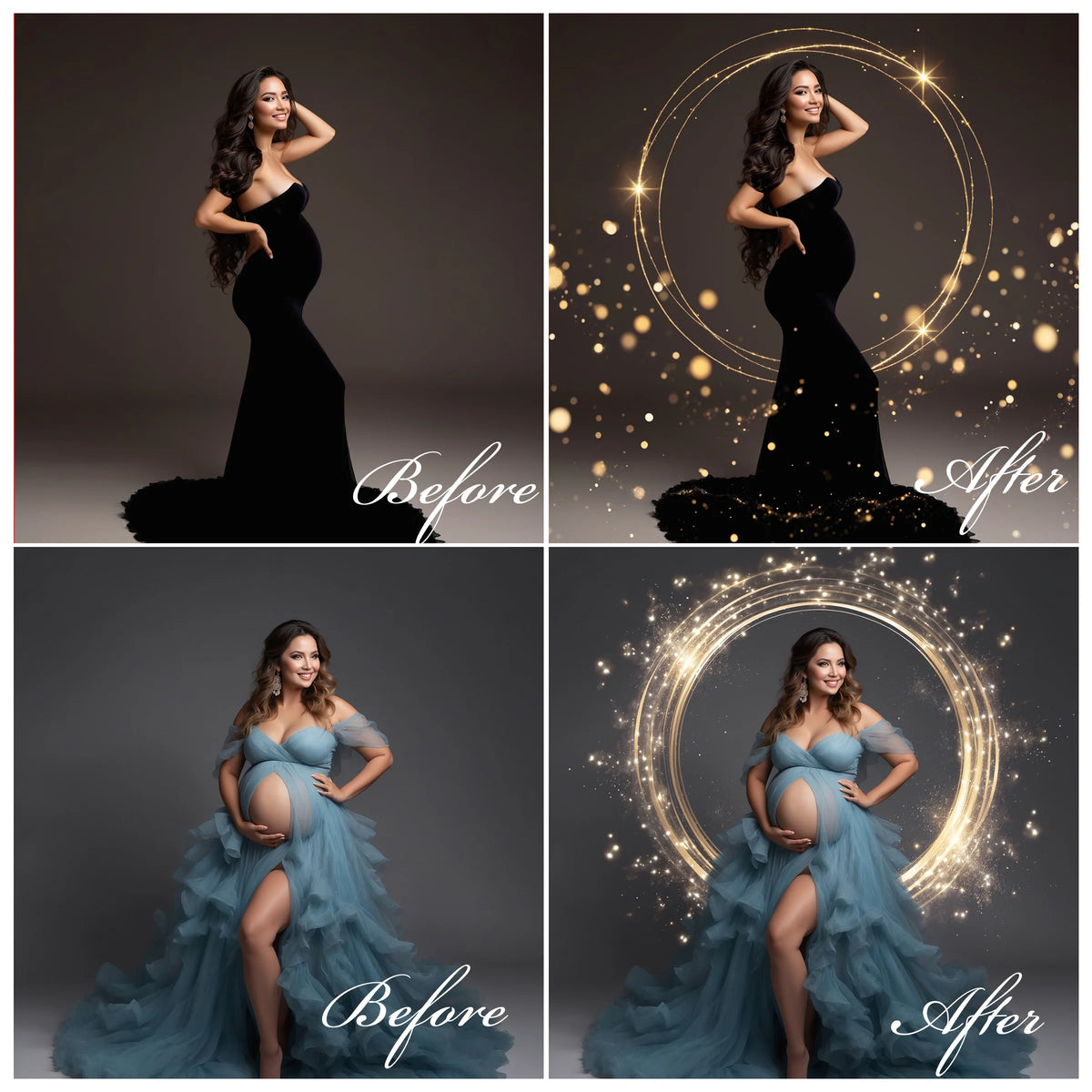 Bokeh Light Ring Overlays for Photoshop - Maternity Star and Heart Effects