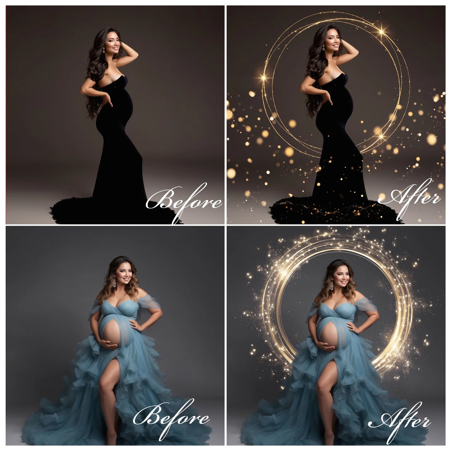 Bokeh Light Ring Overlays for Photoshop - Maternity Star and Heart Effects