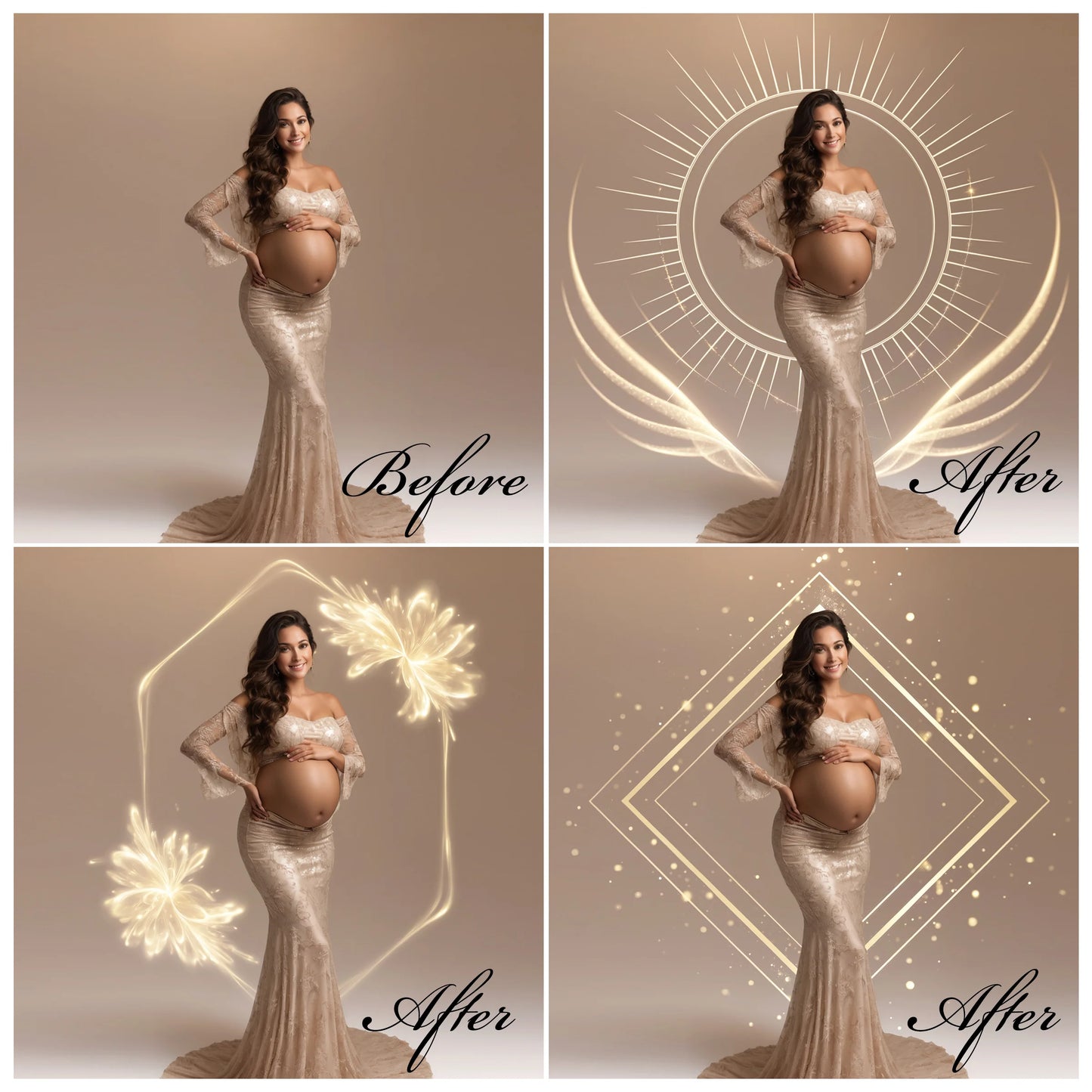 Bokeh Light Ring Overlays for Photoshop - Maternity Star and Heart Effects