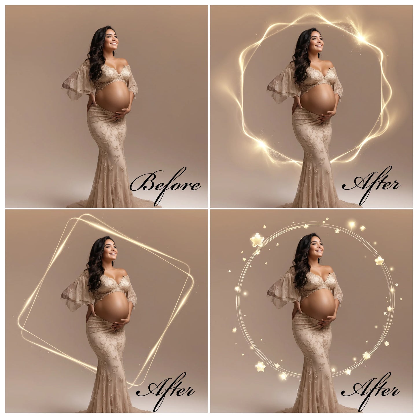 Bokeh Light Ring Overlays for Photoshop - Maternity Star and Heart Effects