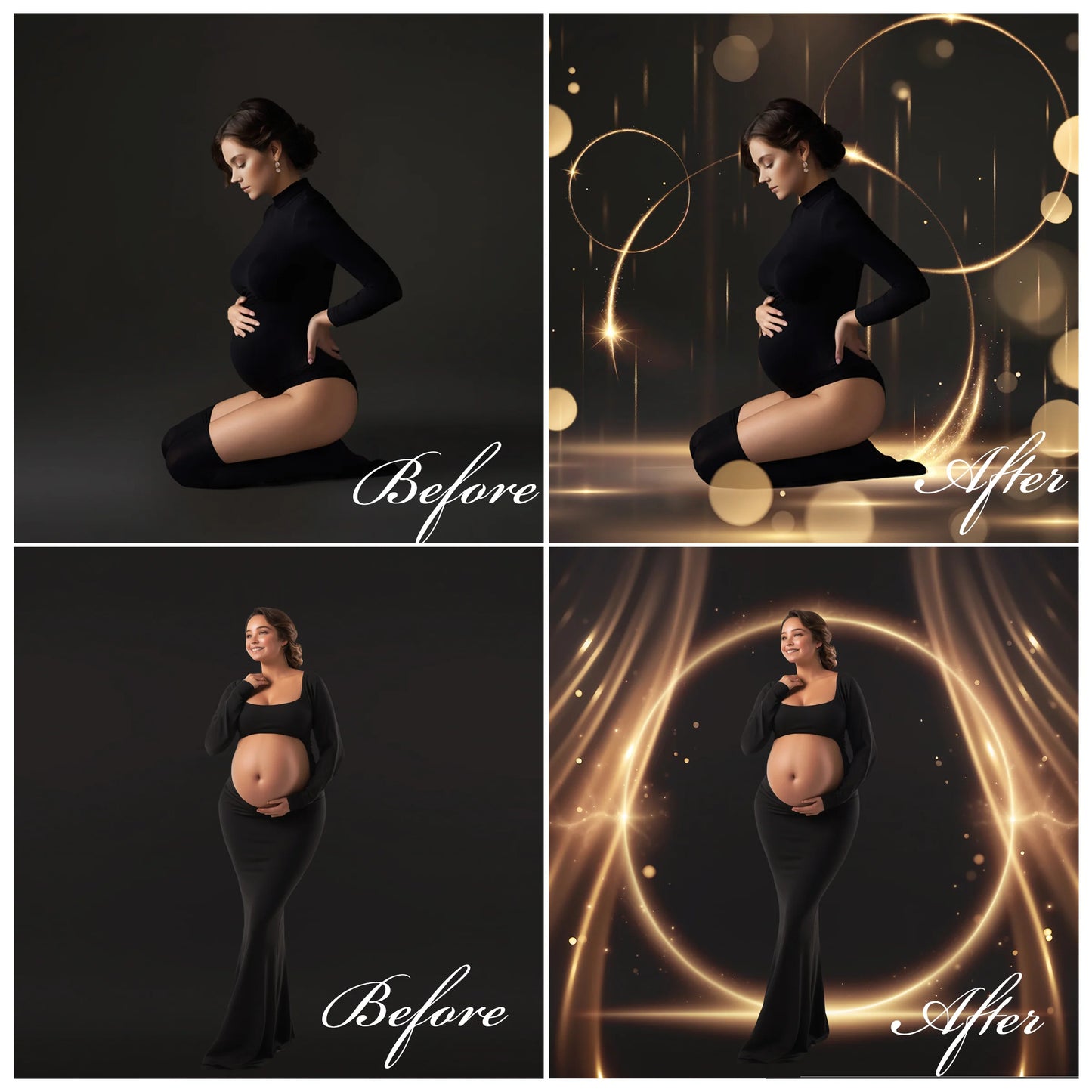 Bokeh Light Ring Overlays for Photoshop - Maternity Star and Heart Effects
