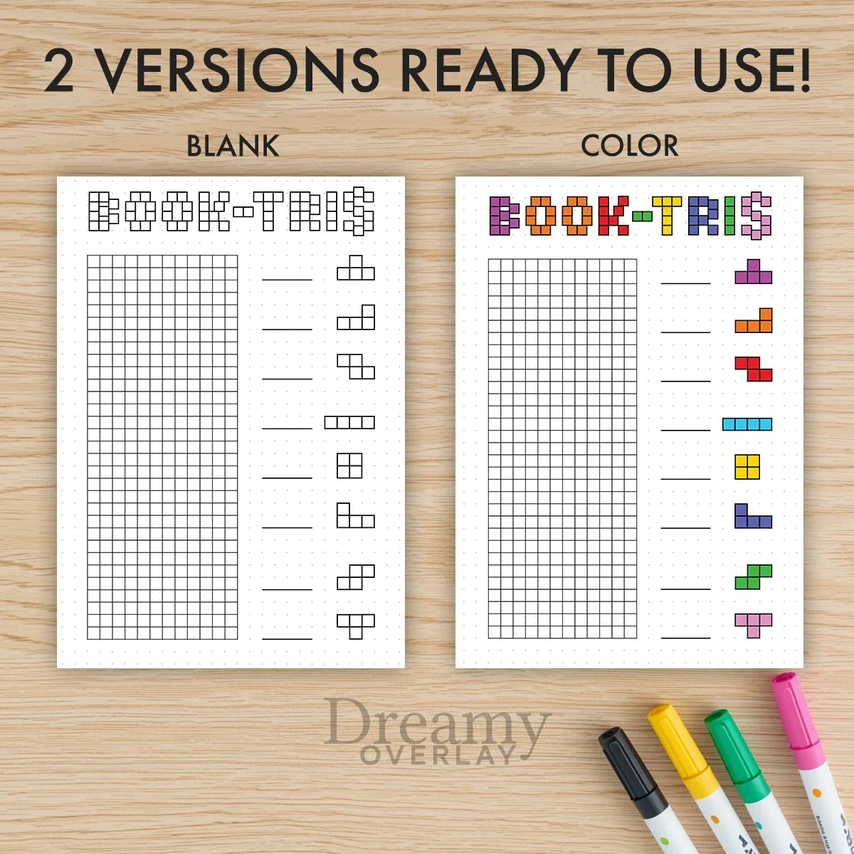 Printable book tris tracker journal page in A4, A5 and US Letter size