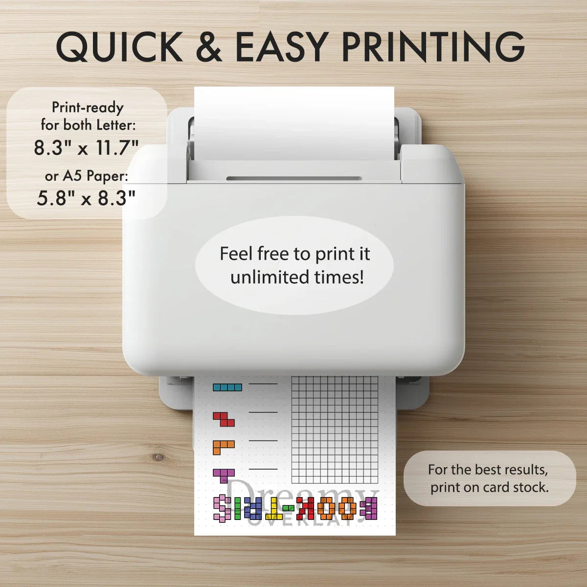 Printable book tris tracker journal page in A4, A5 and US Letter size