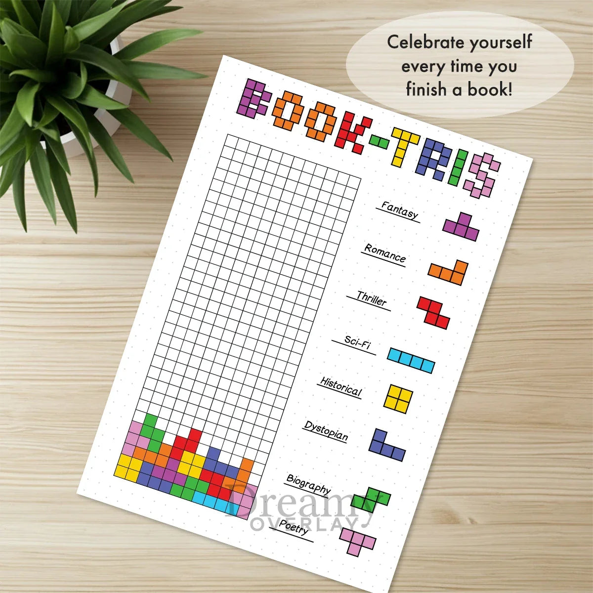 Printable book tris tracker journal page in A4, A5 and US Letter size
