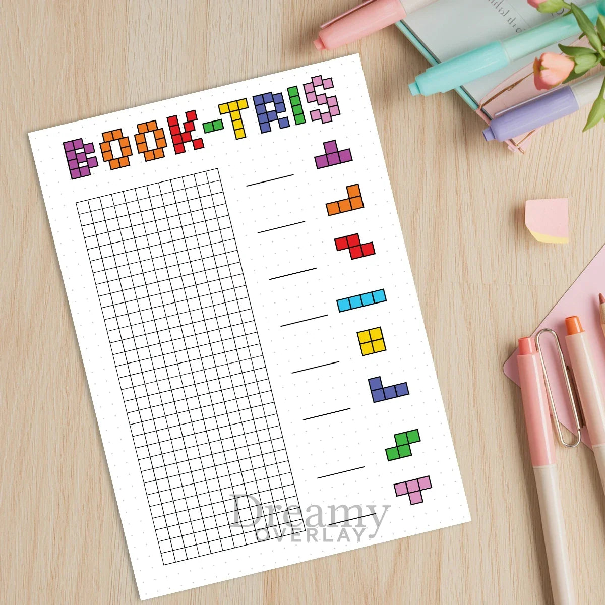 Printable book tris tracker journal page in A4, A5 and US Letter size