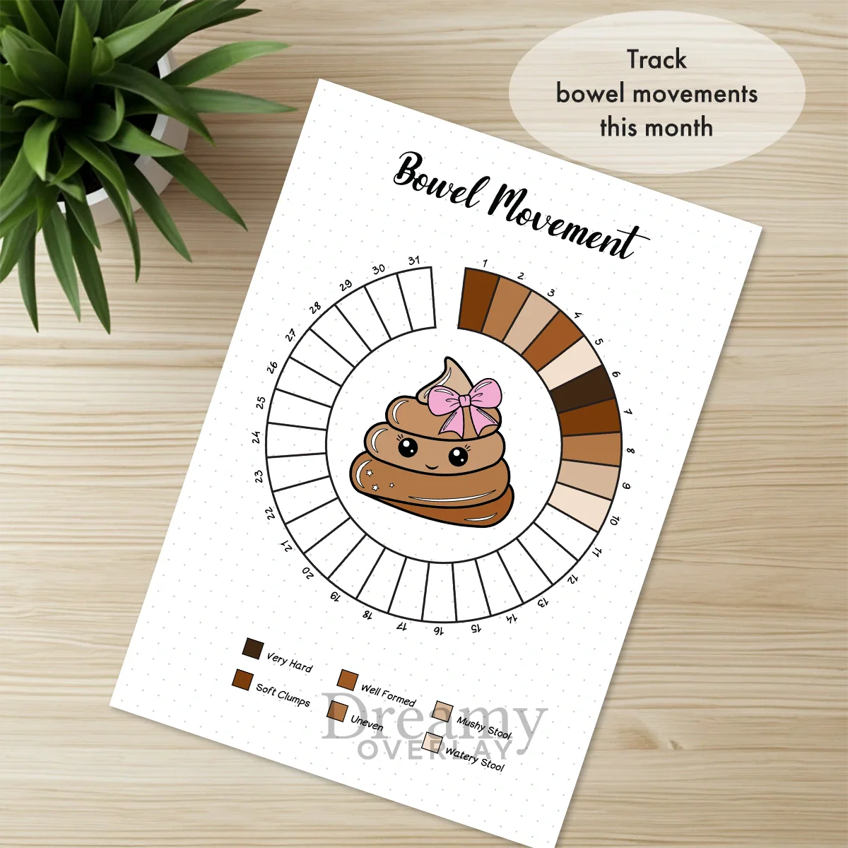 Printable bowel movement tracker monthly printable journal page in A4, A5 and US Letter size