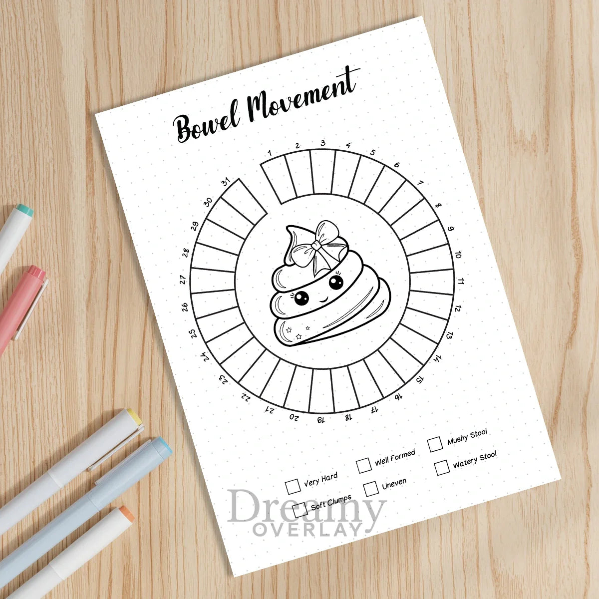 Printable bowel movement tracker monthly printable journal page in A4, A5 and US Letter size