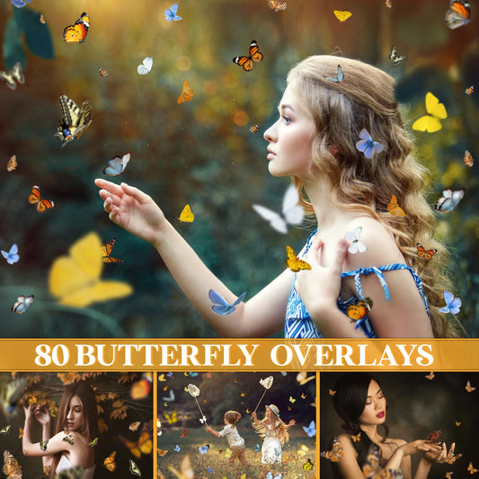 Butterfly Overlays for Photoshop - Realistic Flying Butterflies and Spring PNG