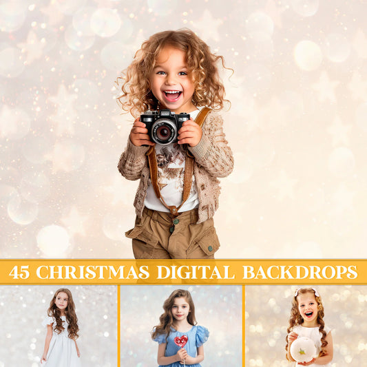 Christmas Bokeh Overlays for Photoshop - Golden Holiday and Festive Light Effects
