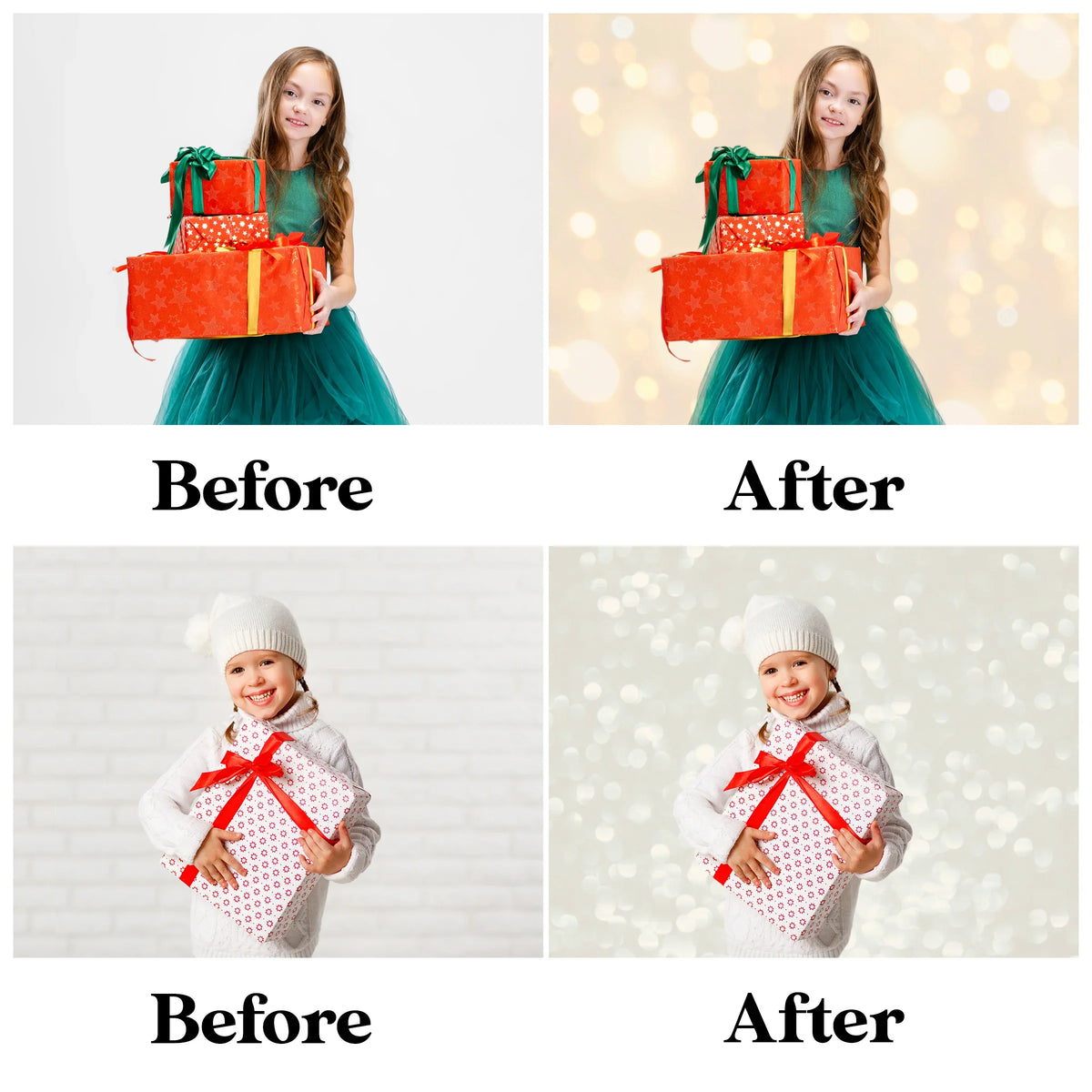 Christmas Bokeh Overlays for Photoshop - Golden Holiday and Festive Light Effects