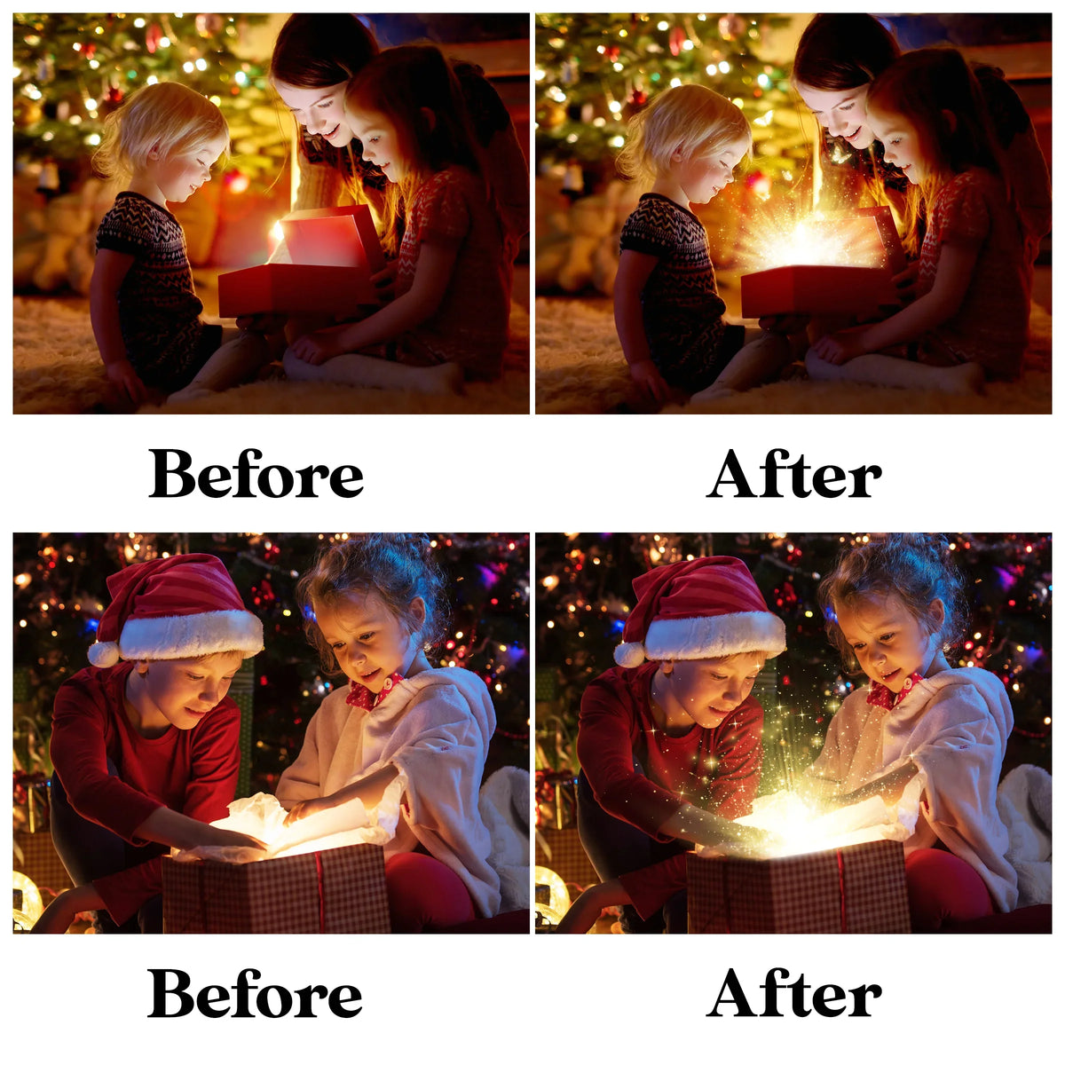 Christmas Gift Light Overlays for Photoshop - Magical Glow and Sparkle Effects