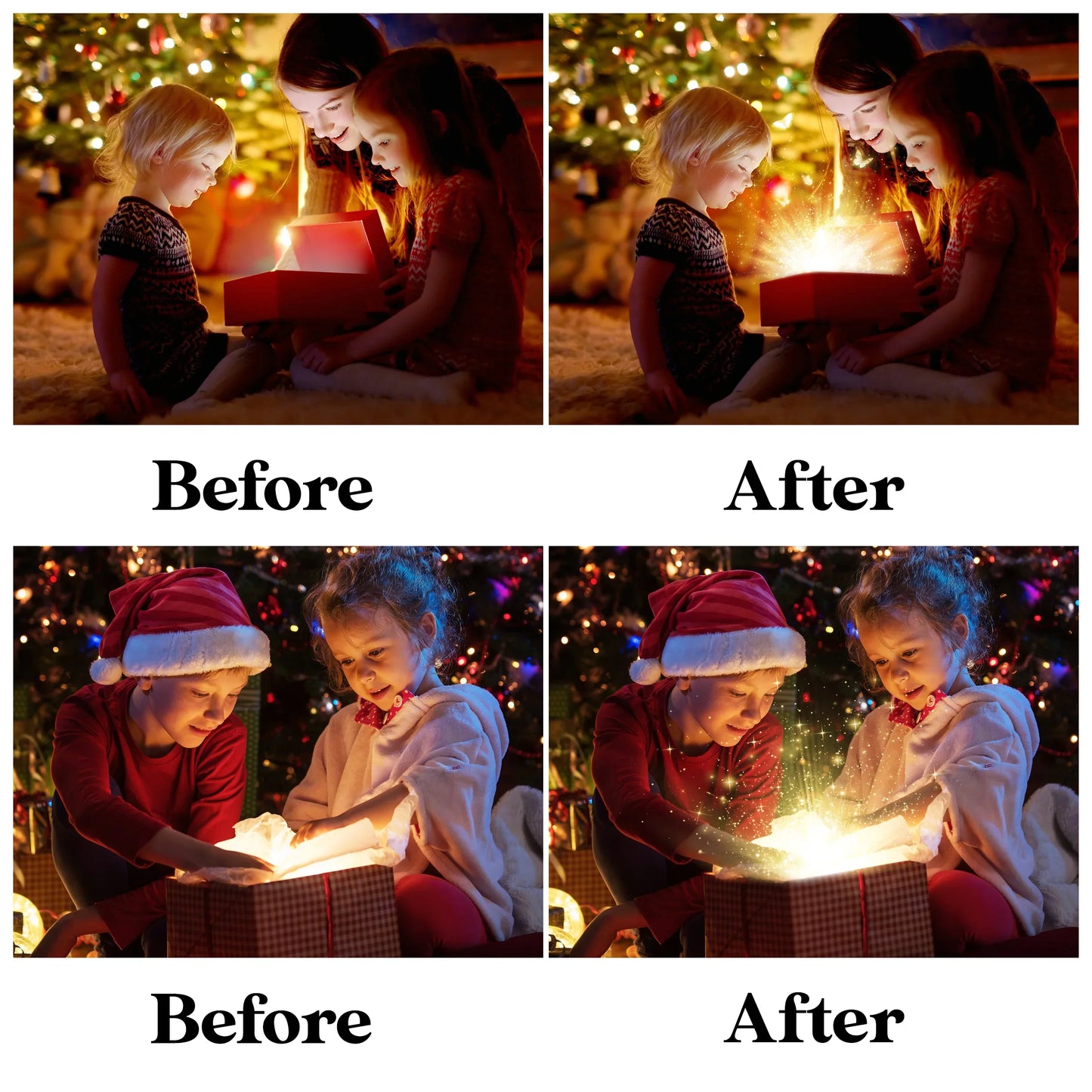 Christmas Gift Light Overlays for Photoshop - Magical Glow and Sparkle Effects
