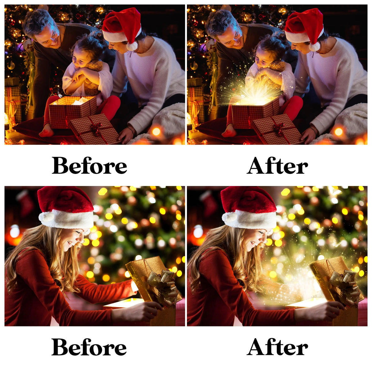 Christmas Gift Light Overlays for Photoshop - Magical Glow and Sparkle Effects