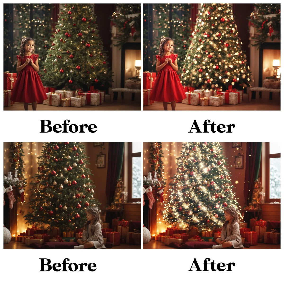 Christmas Tree Light Overlays for Photoshop - Festive Glow and Holiday Effects