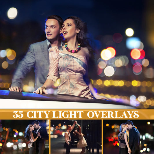 City Bokeh Light Overlays for Photoshop - Golden Street and Wedding Lights