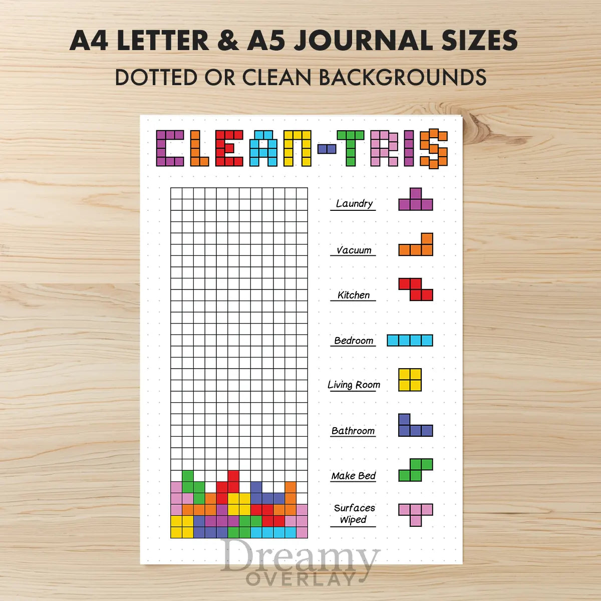 Printable clean tris tracker printable journal page in A4, A5 and US Letter size