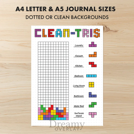 Printable clean tris tracker printable journal page in A4, A5 and US Letter size