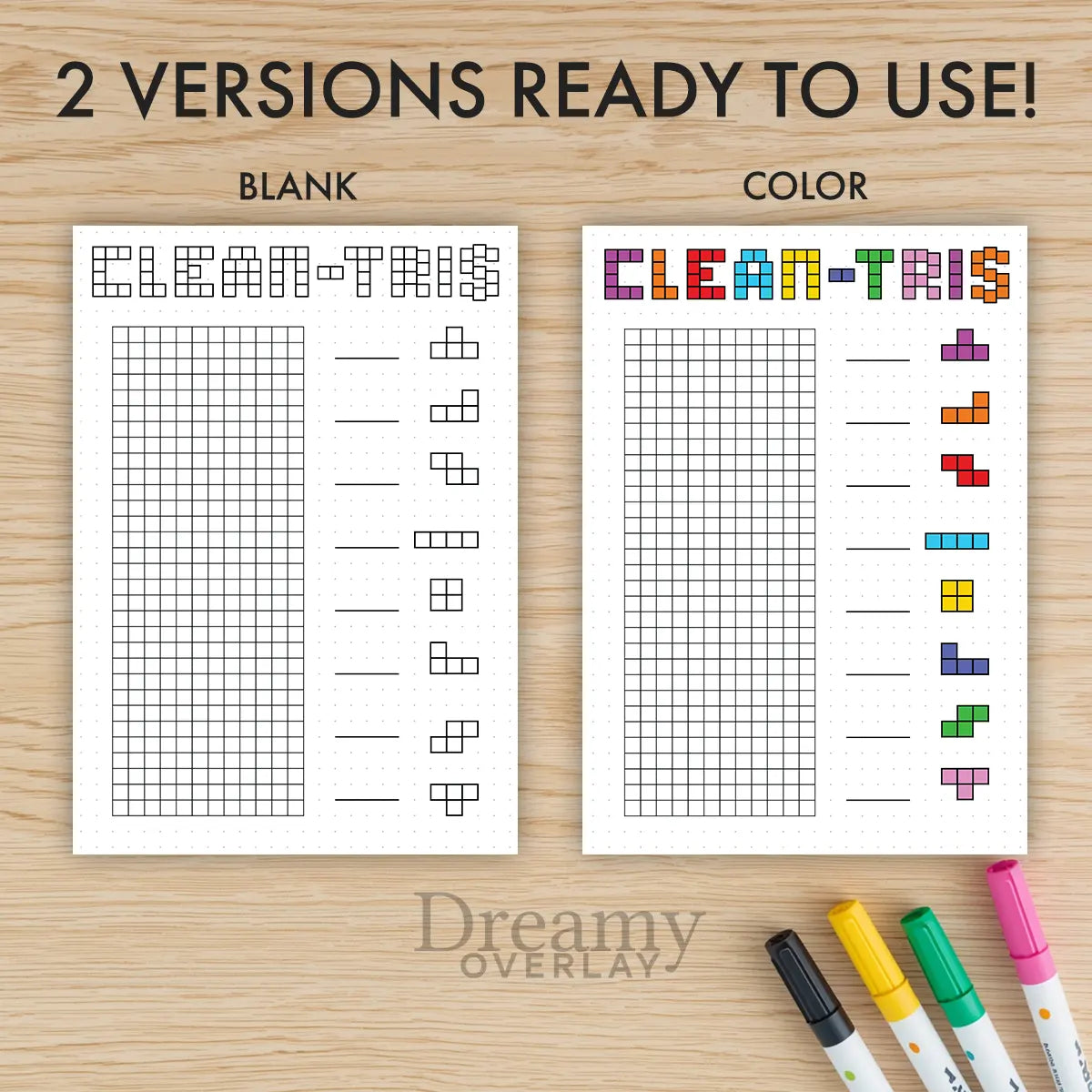 Printable clean tris tracker printable journal page in A4, A5 and US Letter size