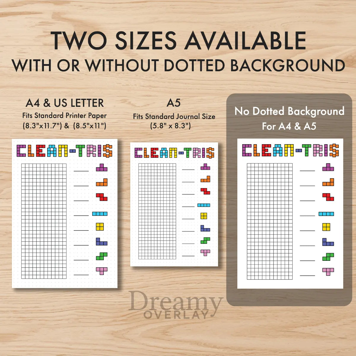 Printable clean tris tracker printable journal page in A4, A5 and US Letter size