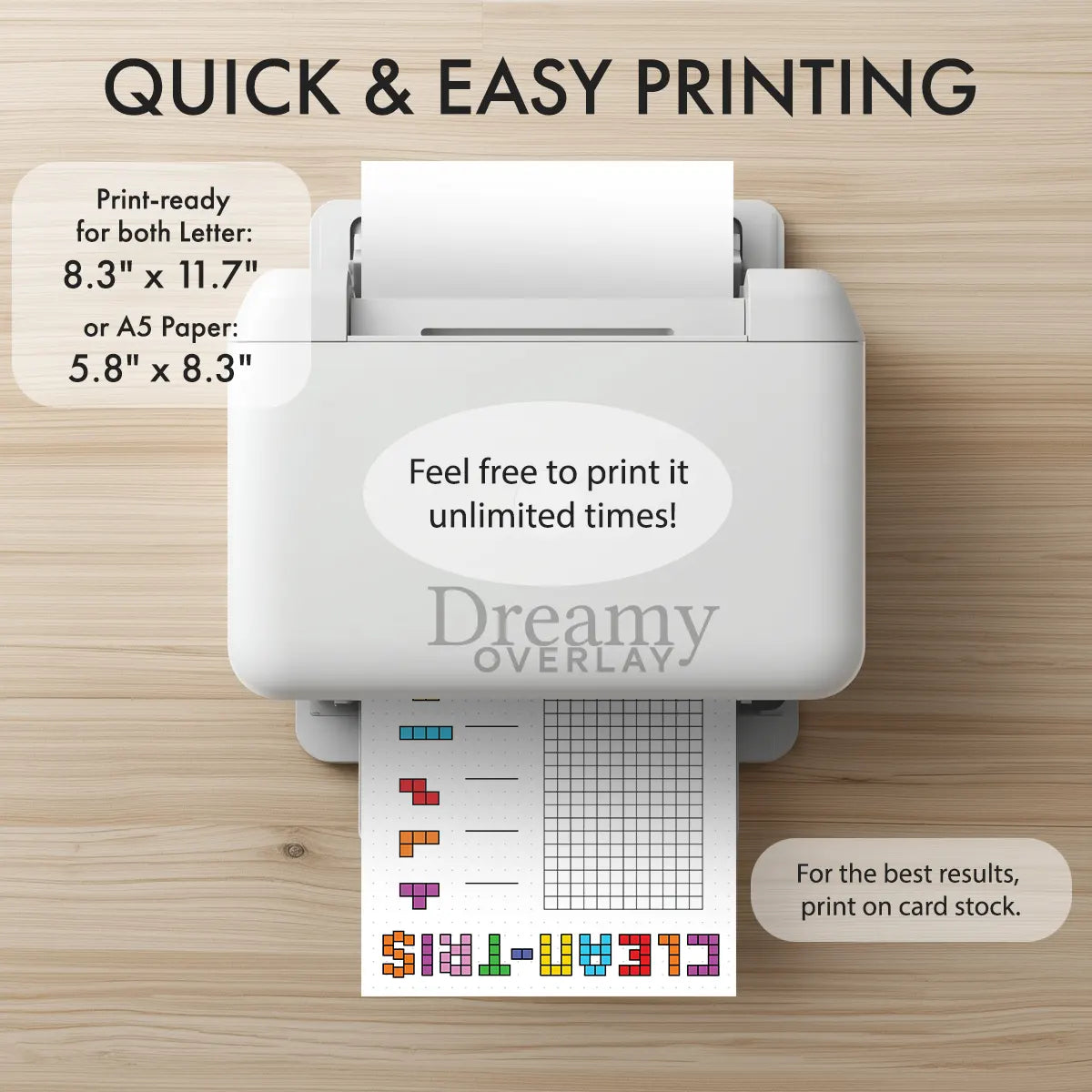 Printable clean tris tracker printable journal page in A4, A5 and US Letter size