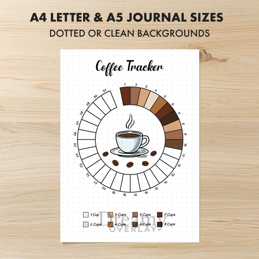 Printable coffee tracker monthly printable journal page in A4, A5 and US Letter size