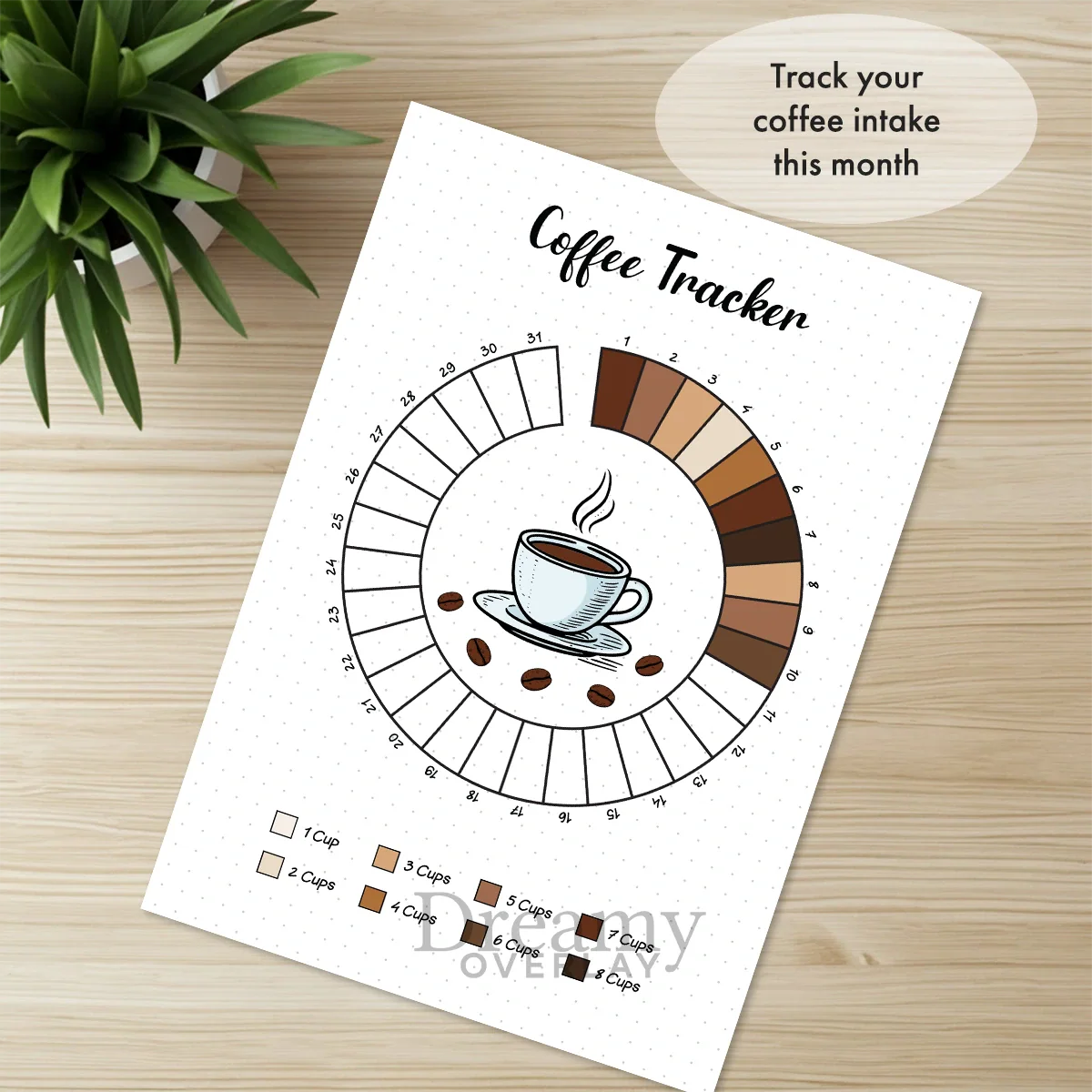 Printable coffee tracker monthly printable journal page in A4, A5 and US Letter size