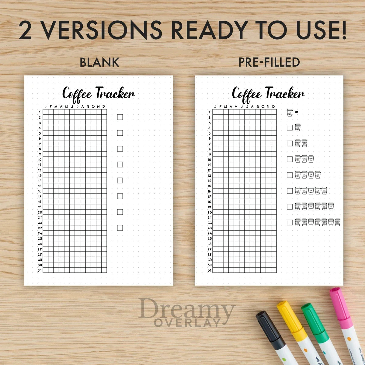 Printable coffee tracker journal page in A4, A5 and US Letter size
