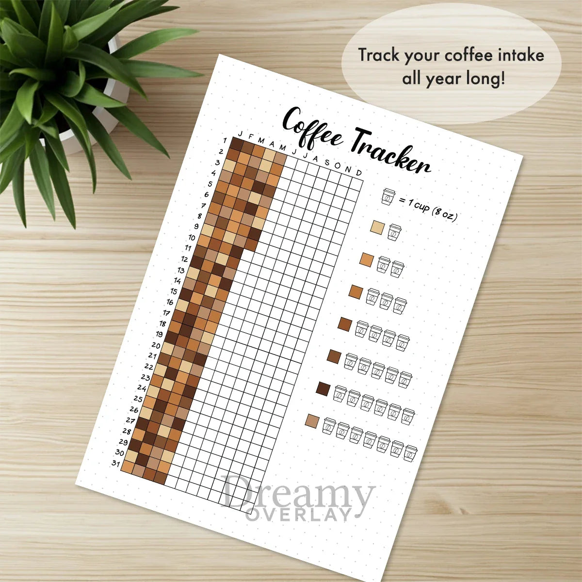 Printable coffee tracker journal page in A4, A5 and US Letter size