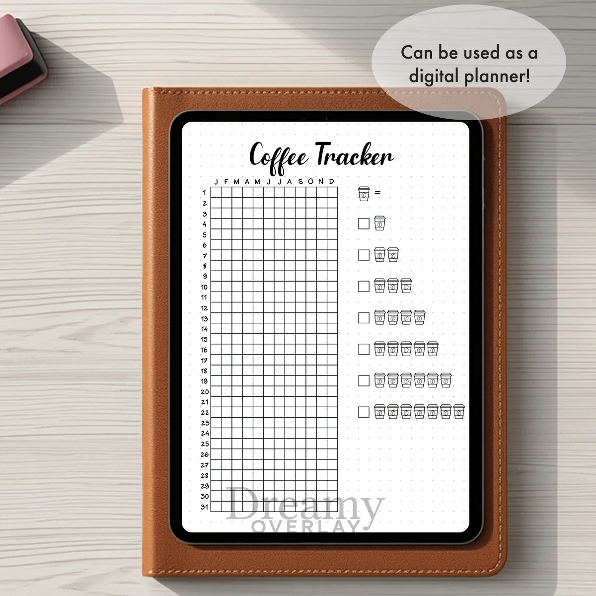 Printable coffee tracker journal page in A4, A5 and US Letter size