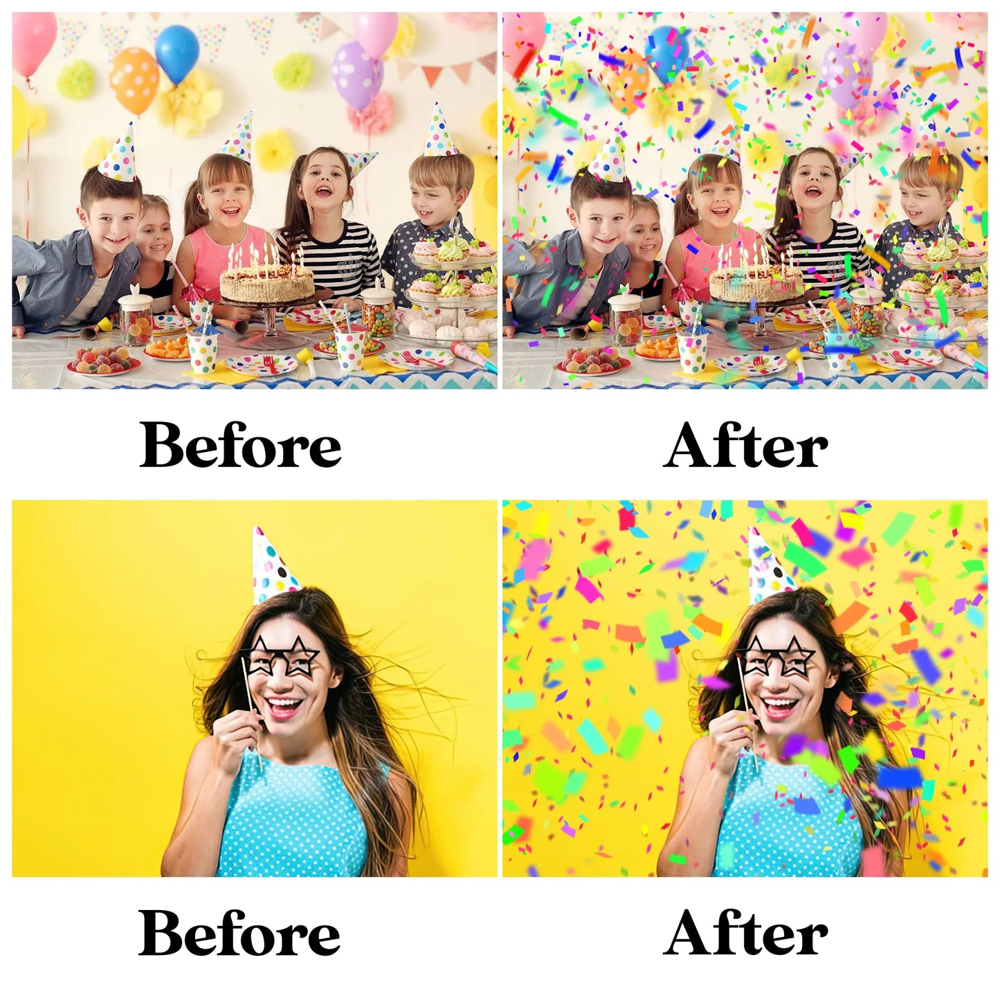 Confetti Overlays for Photoshop - Realistic Falling Confetti and Party Props