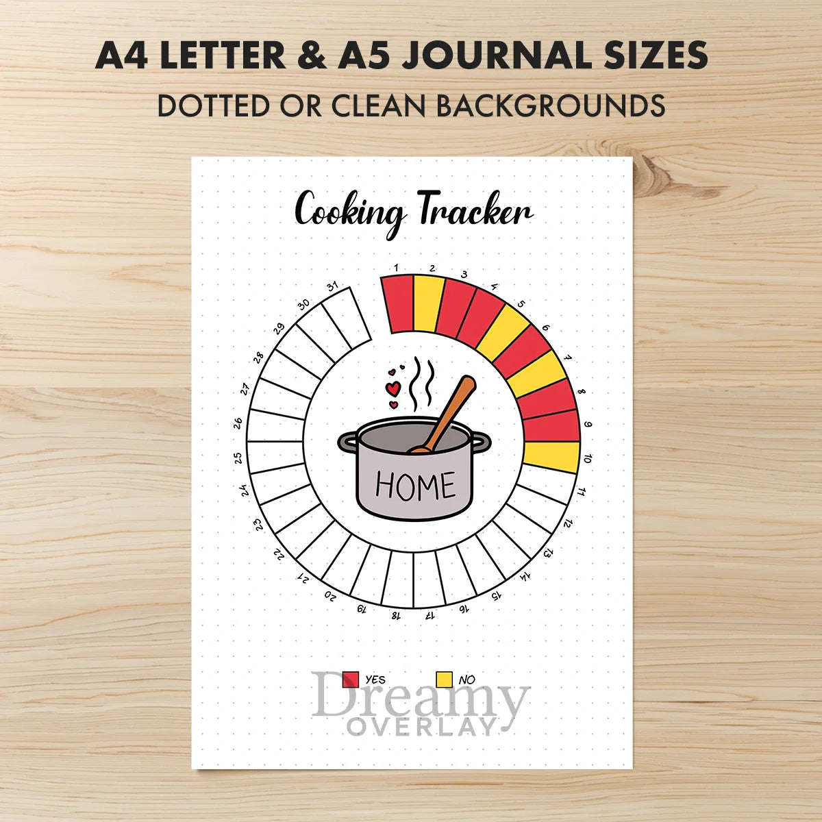 Printable cooking tracker monthly printable journal page in A4, A5 and US Letter size