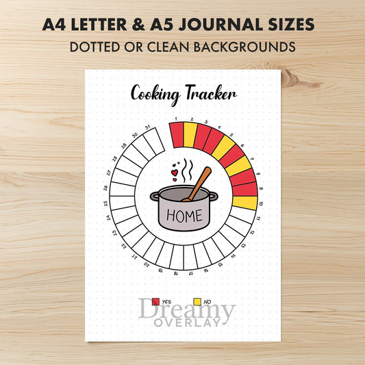 Printable cooking tracker monthly printable journal page in A4, A5 and US Letter size