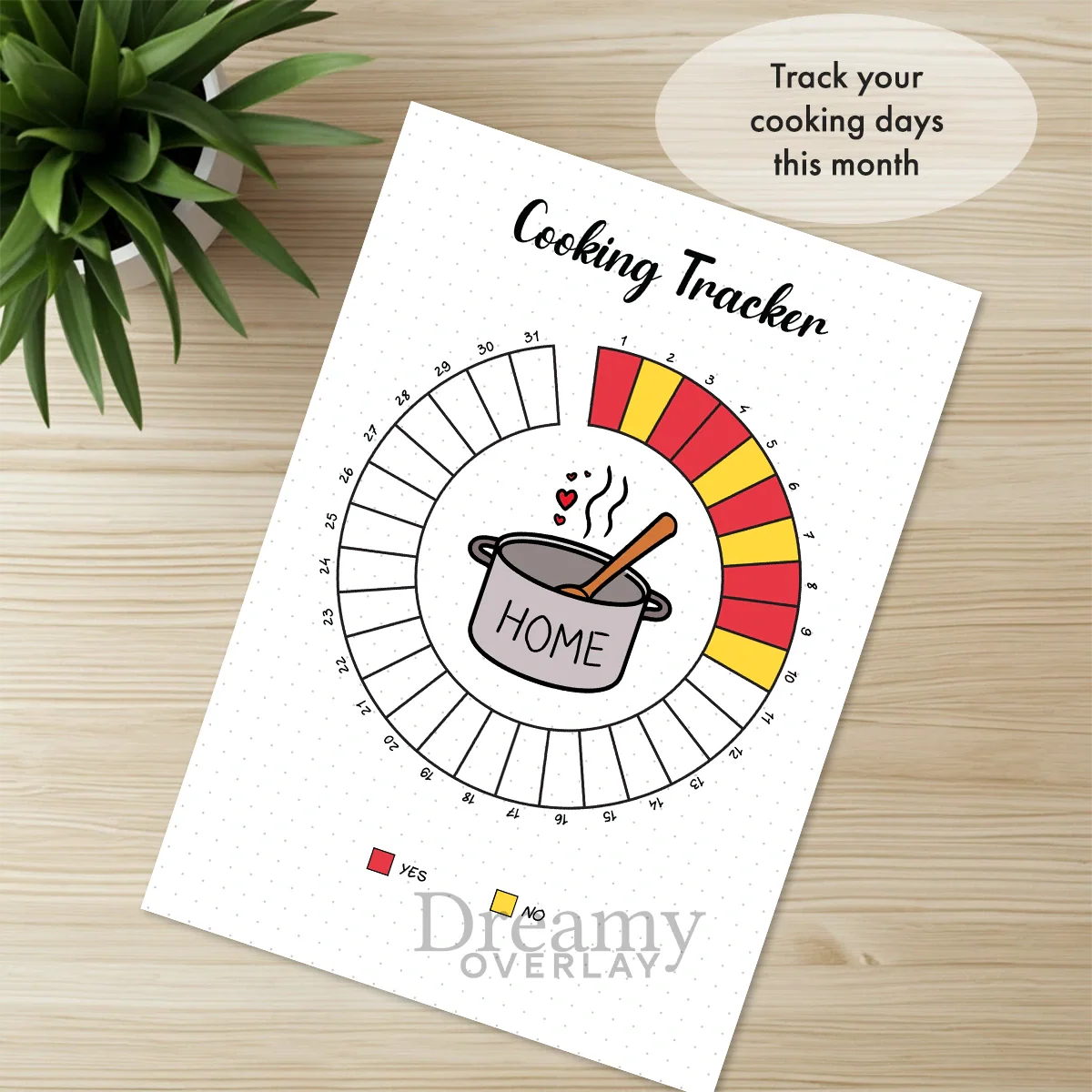 Printable cooking tracker monthly printable journal page in A4, A5 and US Letter size