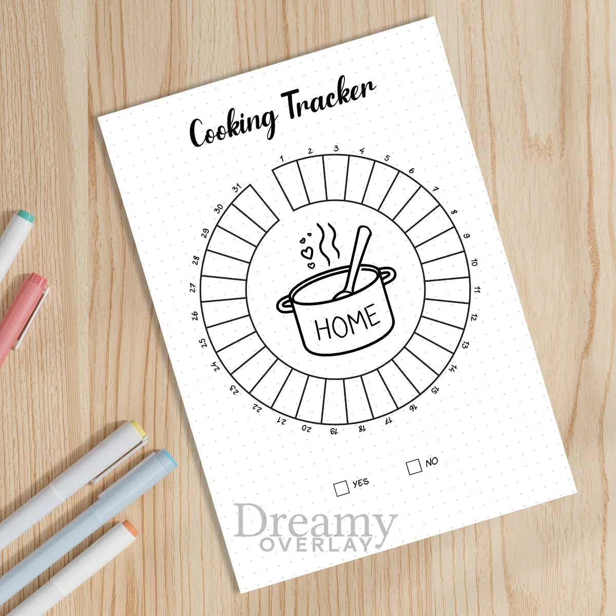 Printable cooking tracker monthly printable journal page in A4, A5 and US Letter size